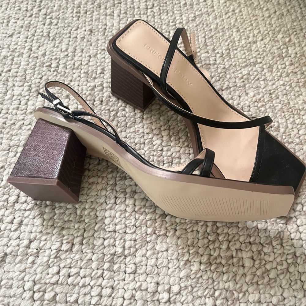 Princess Polly Black and Tan Strappy Heels - Picture 4 of 4